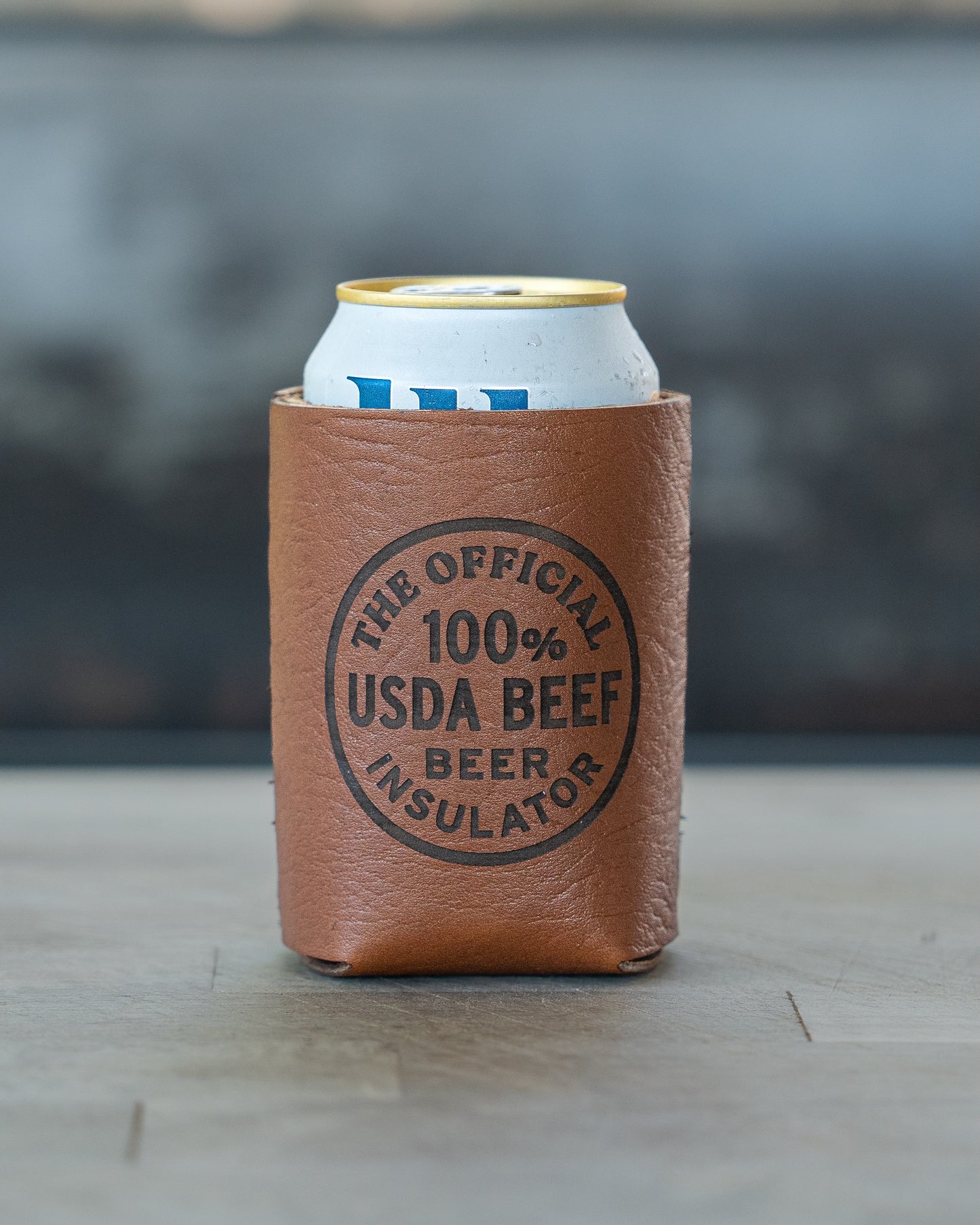 Chuds USDA Leather Koozie Front